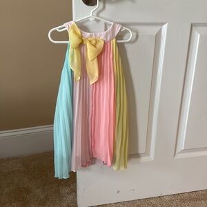 Colorful Pleated Dress with Bow. Yellow.blue.pink. Size 4T. Easter. Spring.